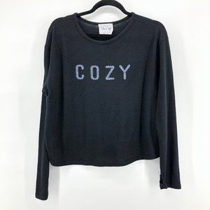 SADIE & SAGE Black "Cozy" Embroidered Soft Sweater